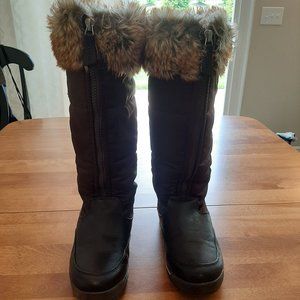 Lands' End Quilted Brown Faux Fur Winter Boots 7